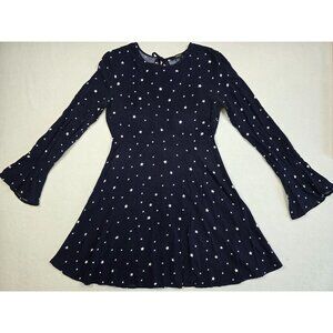 Forever 21 Navy Blue Star Celestial Print Long Sleeve Mini Dress Size M Keyhole